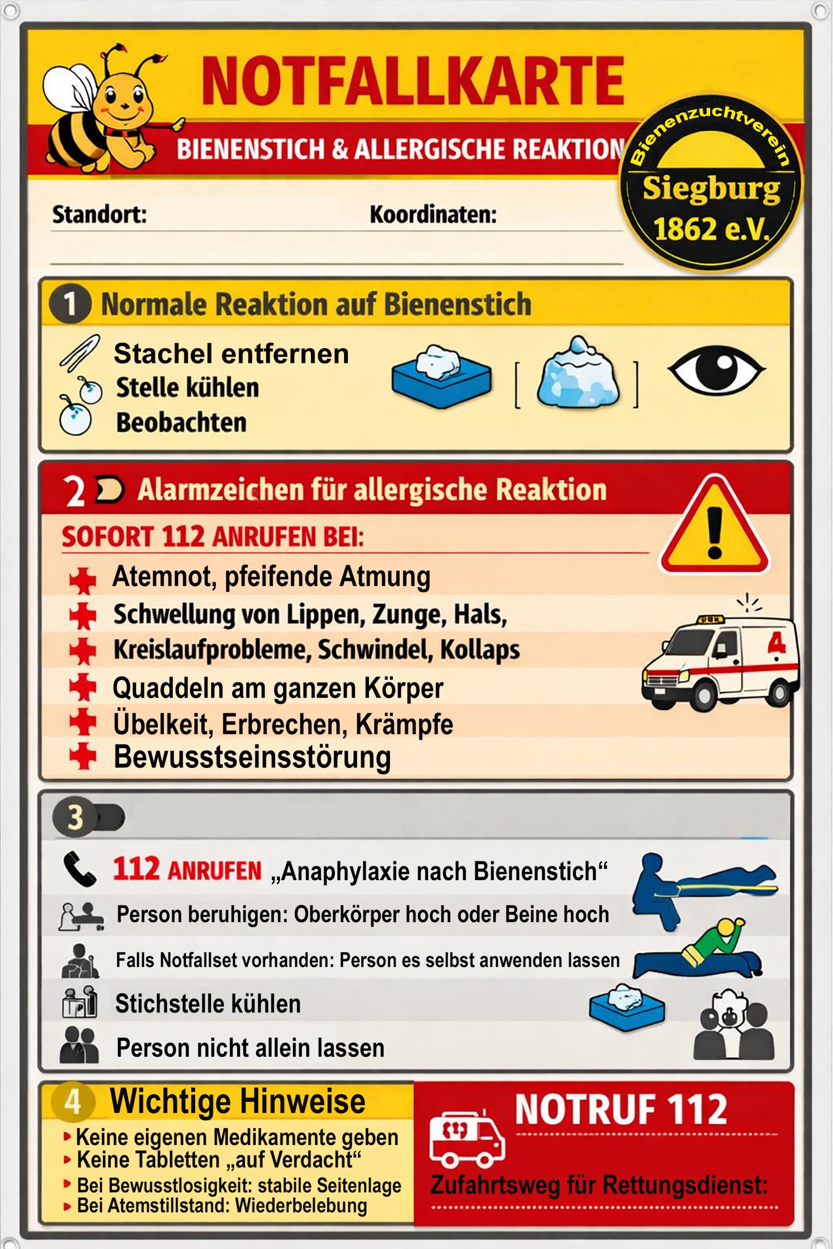 Notfallkarte für Imker A4